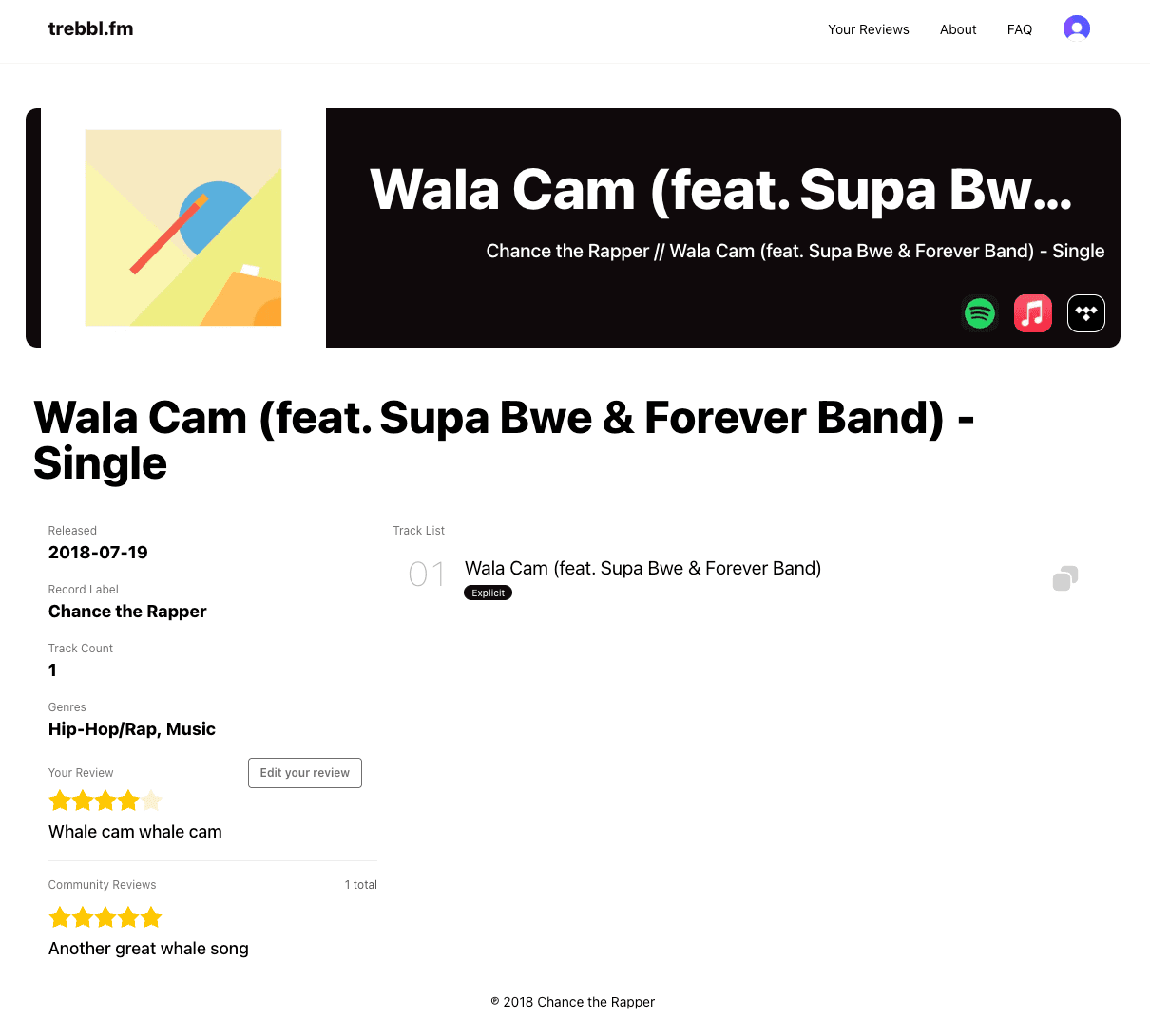 Screenshot of the review form on an album page